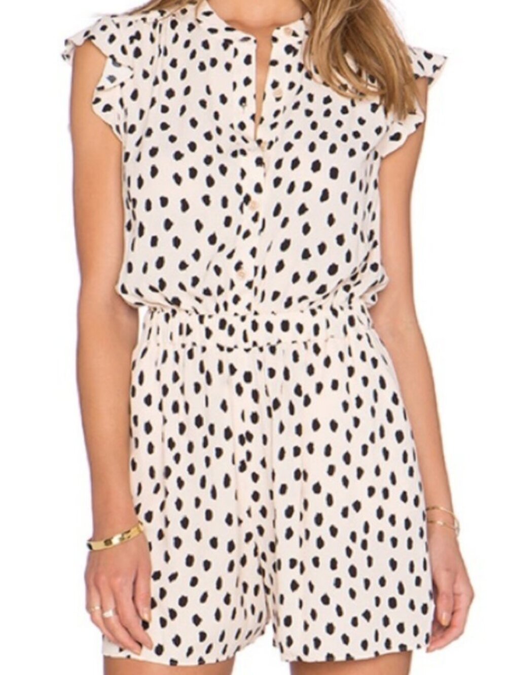 Kate Spade Romper Blush Pink Size 8 Polka Dot Flutter Short Button Leopard